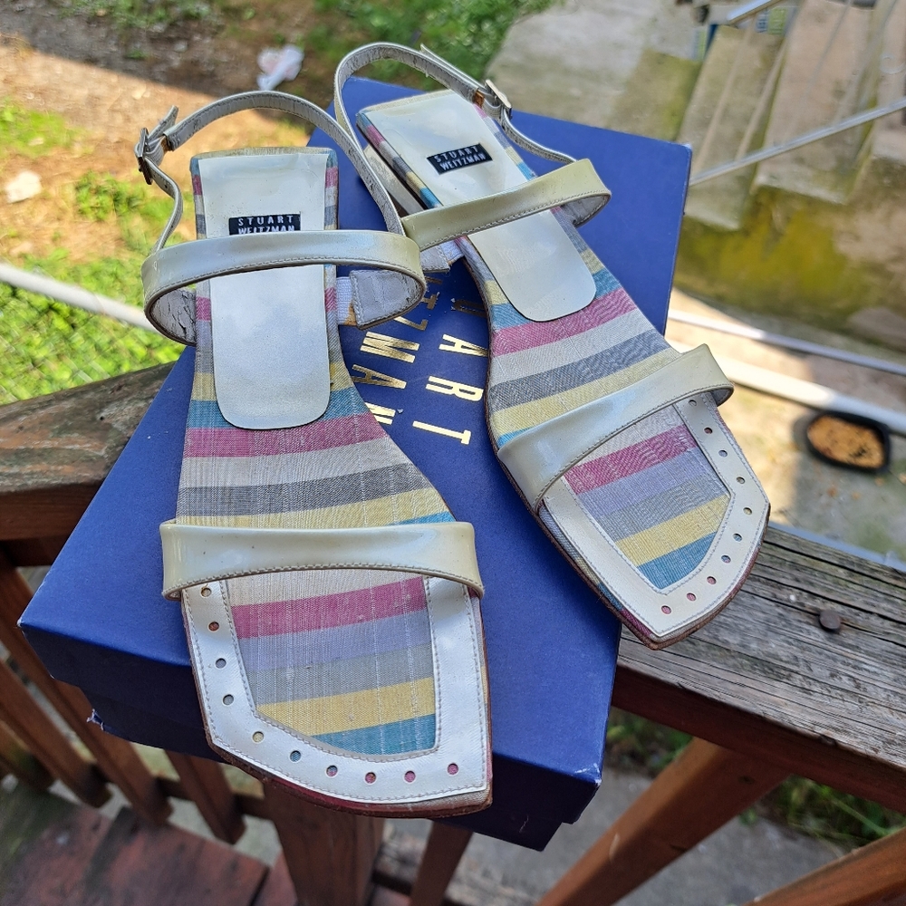 Y2K Stuart Weitzman Pearly Leather Multicolor Striped Sandals